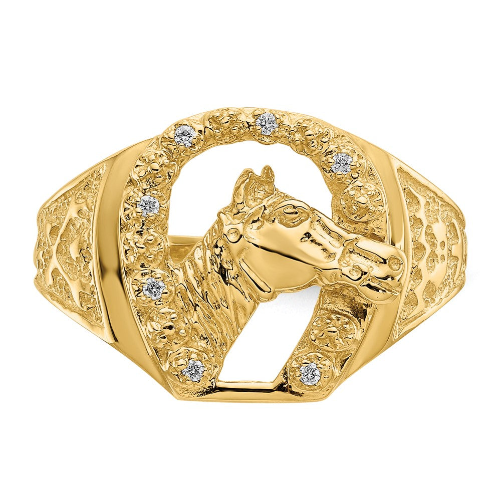 IB Goodman 14k A Diamond Horseshoe with Horse in Center Mens Ring
