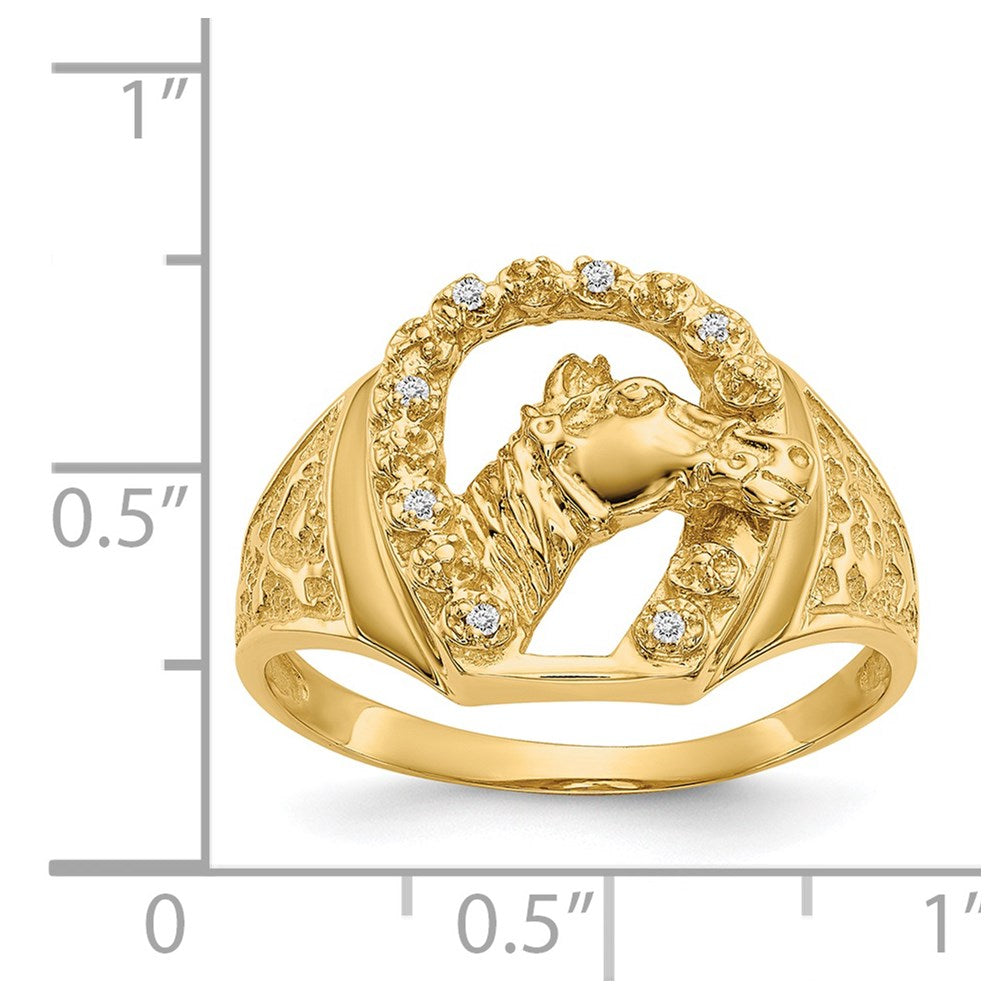 IB Goodman 14k AAA Diamond Horseshoe with Horse in Center Mens Ring