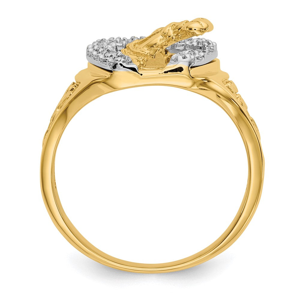 IB Goodman 14k Two-tone1/6 carat AAA Diamond Horseshoe with Horse in Center Mens Ring