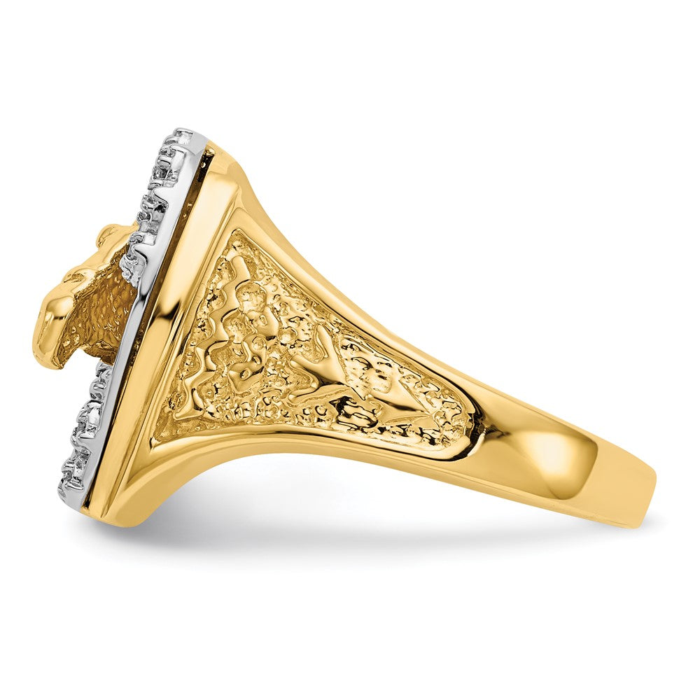 IB Goodman 14k Two-tone1/6 carat AAA Diamond Horseshoe with Horse in Center Mens Ring