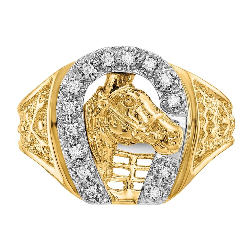 IB Goodman 14k Two-tone1/6 carat A Diamond Horseshoe with Horse in Center Mens Ring