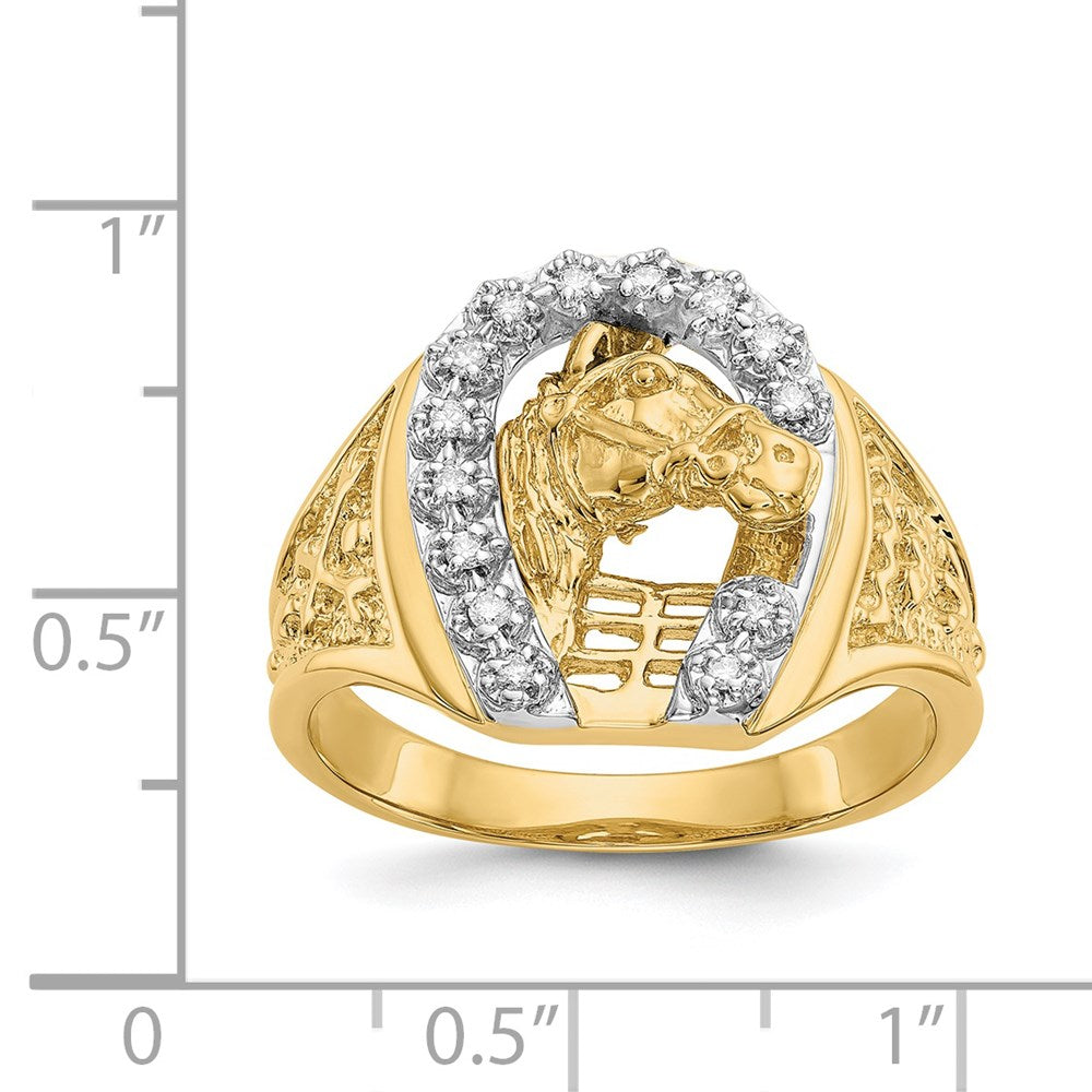 IB Goodman 14k Two-tone1/6 carat AA Diamond Horseshoe with Horse in Center Mens Ring