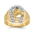 IB Goodman 14k Two-tone1/6 carat A Diamond Horseshoe with Horse in Center Mens Ring