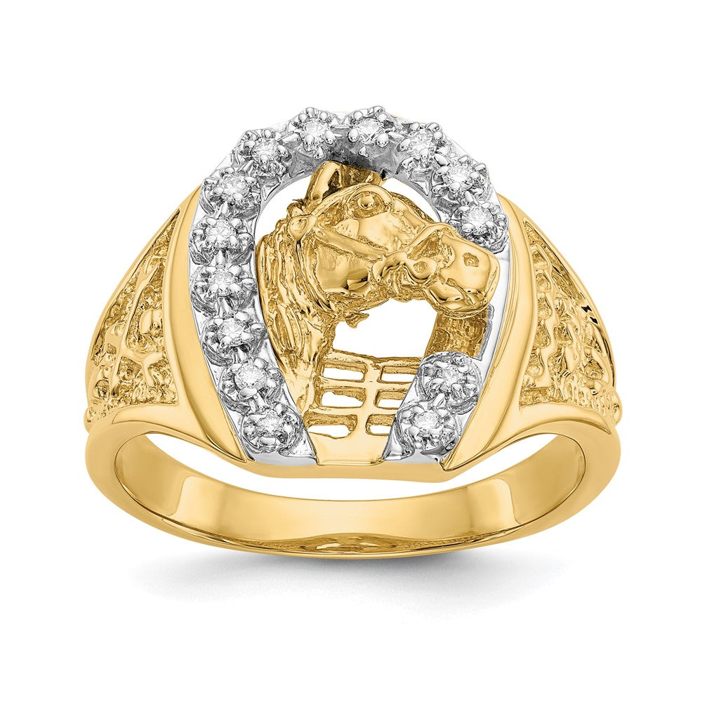 IB Goodman 14k Two-tone1/6 carat VS Diamond Horseshoe with Horse in Center Mens Ring