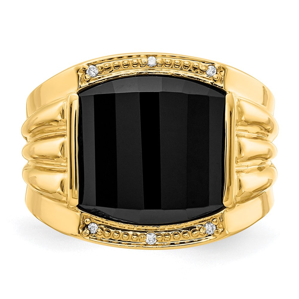 IB Goodman 14k Barrel Onyx and AAA Diamond Mens Ring