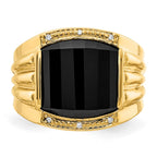 IB Goodman 14k Barrel Onyx and AAA Diamond Mens Ring