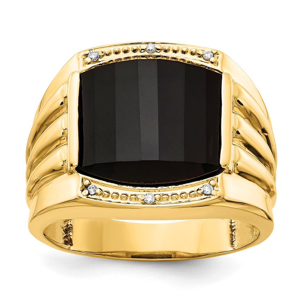IB Goodman 14k Barrel Onyx and VS Diamond Mens Ring