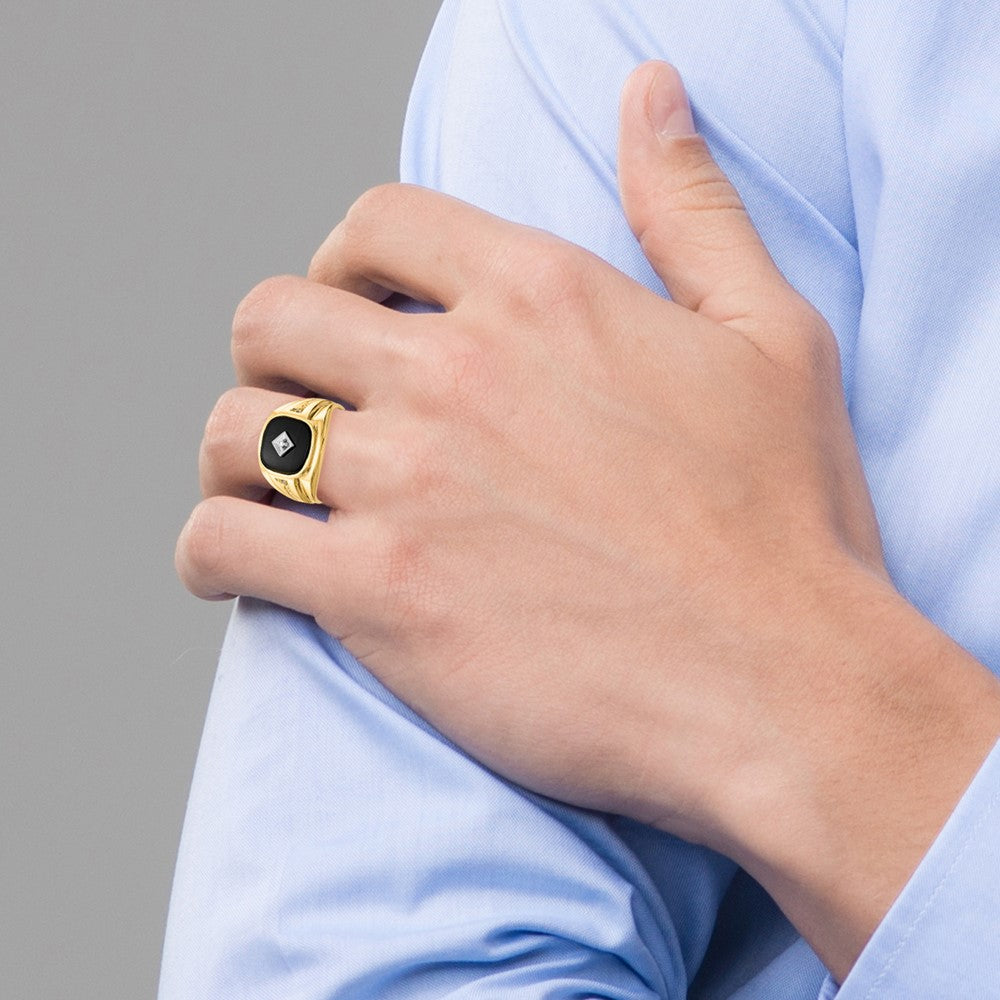 IB Goodman 14k Cushion Onyx and A Diamond Mens Ring