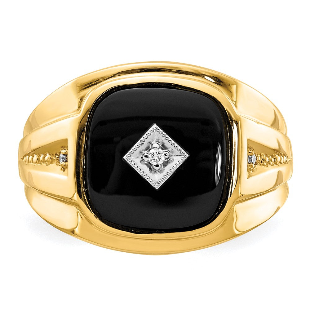 IB Goodman 14k Cushion Onyx and A Diamond Mens Ring