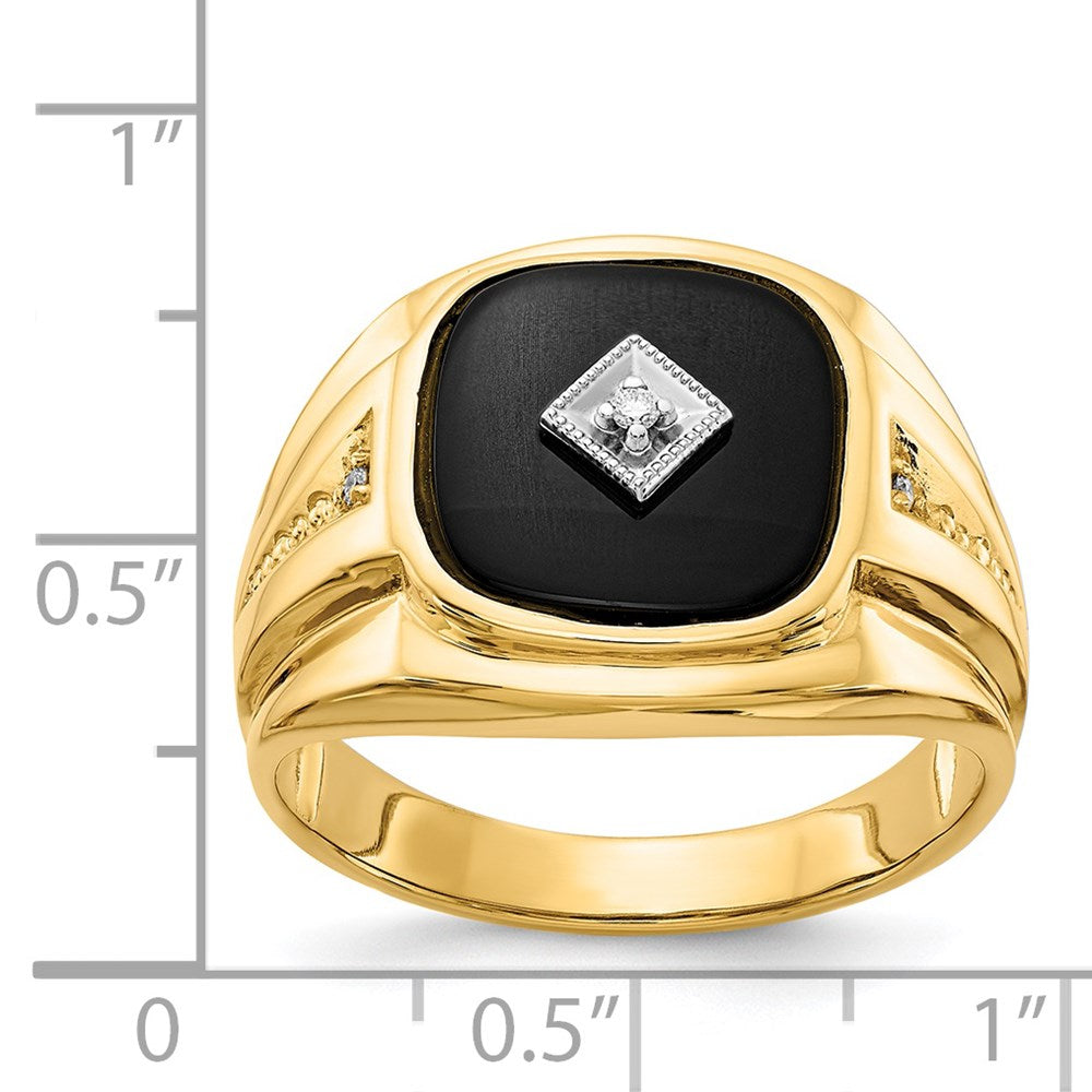 IB Goodman 14k Cushion Onyx and AAA Diamond Mens Ring