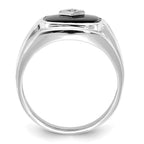 IB Goodman 14k White Gold Cushion Onyx and AA Diamond Mens Ring