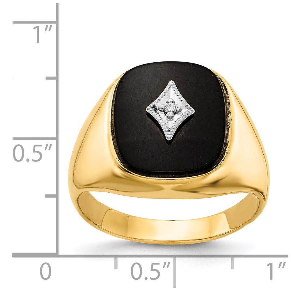 IB Goodman 14k Cushion Onyx and VS Diamond Mens Ring