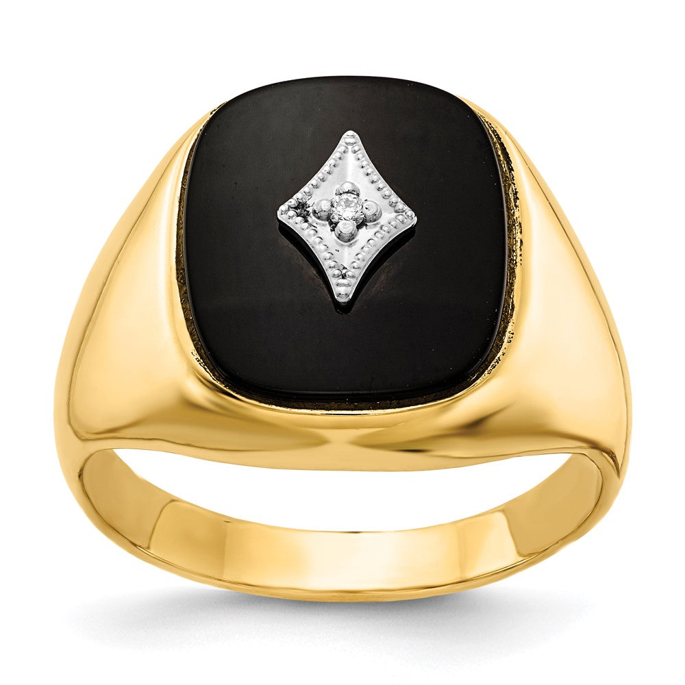 IB Goodman 14k Cushion Onyx and A Diamond Mens Ring