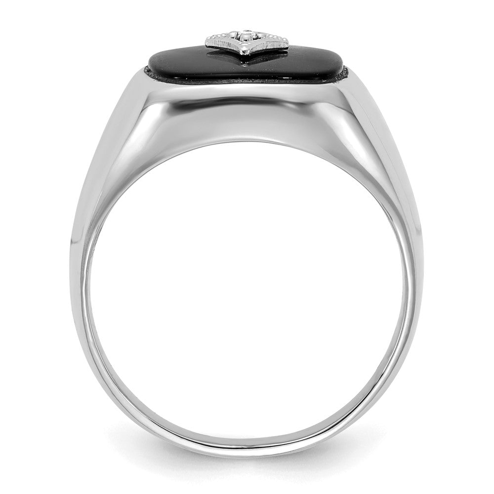 IB Goodman 14k White Gold Cushion Onyx and AA Diamond Mens Ring