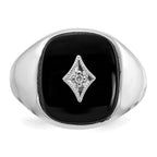 IB Goodman 14k White Gold Cushion Onyx and AAA Diamond Mens Ring
