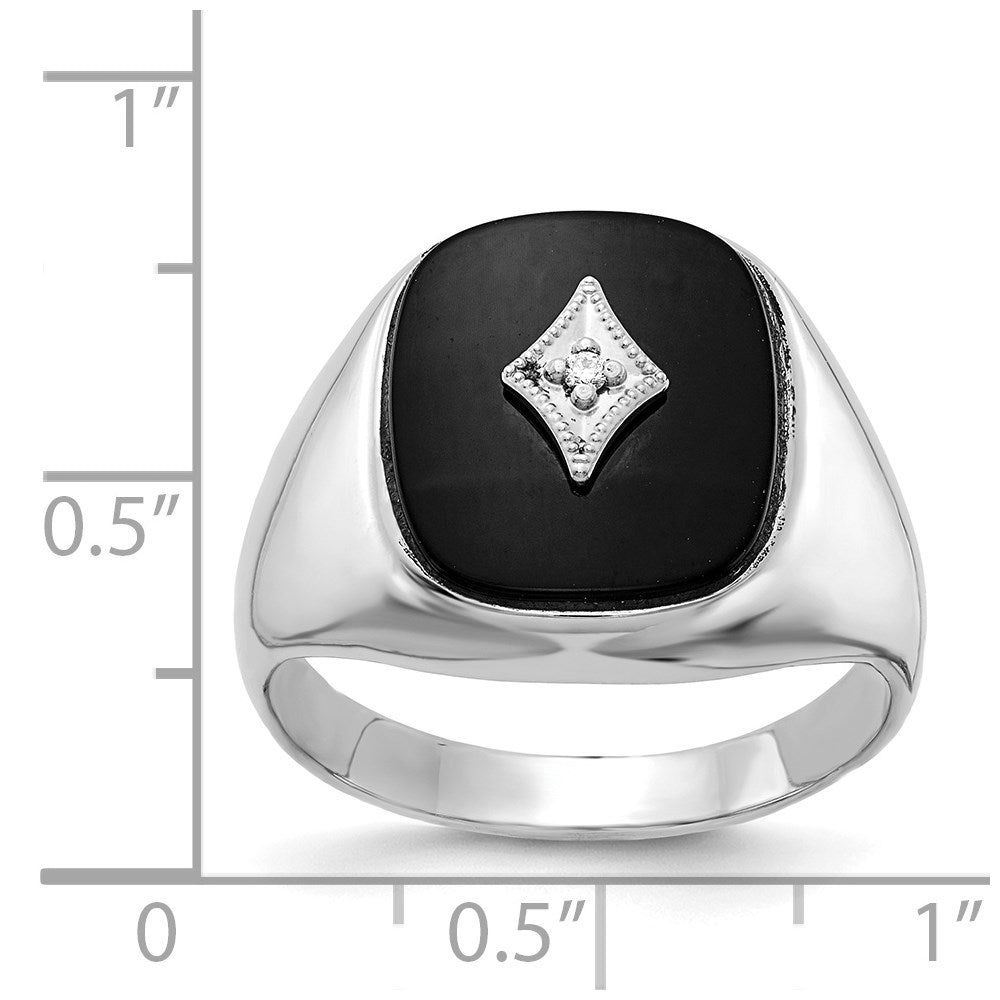 IB Goodman 14k White Gold Cushion Onyx and AAA Diamond Mens Ring