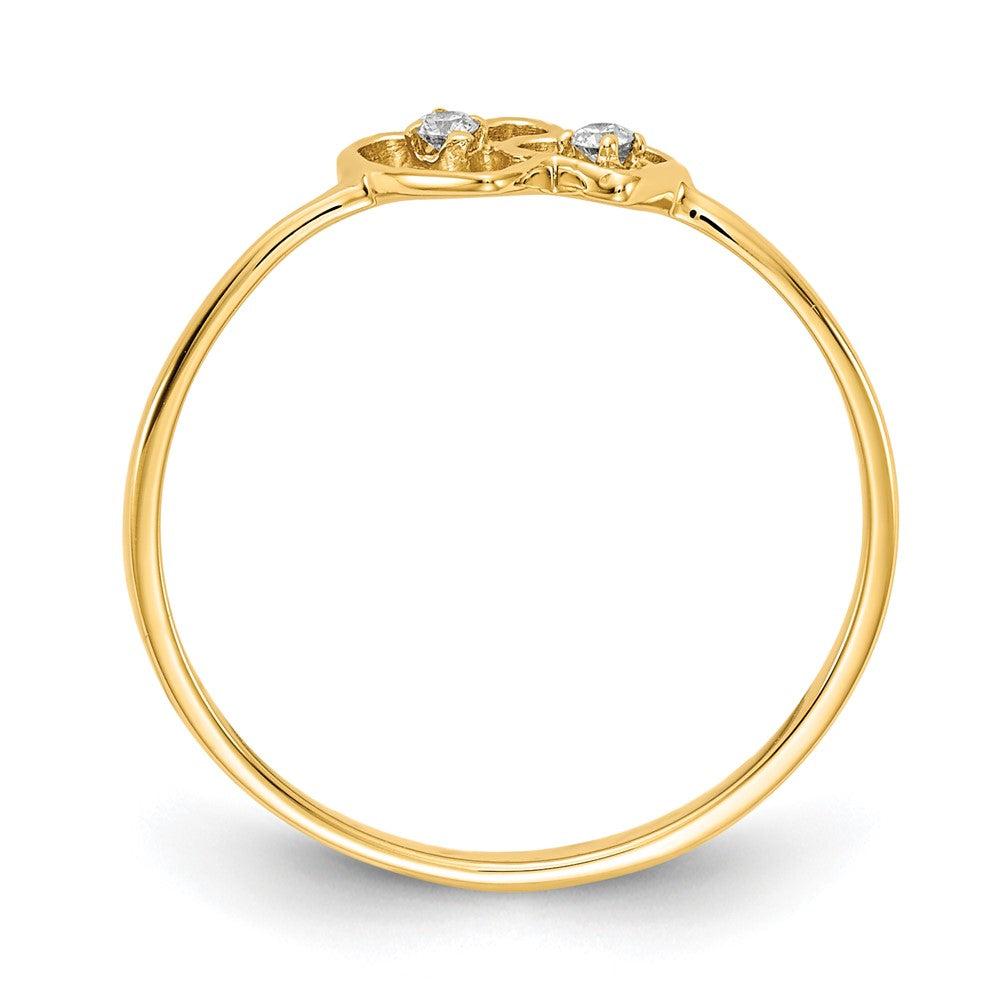 14k Polished AAA Diamond Two Hearts Ring