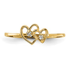 14k Polished AAA Diamond Two Hearts Ring