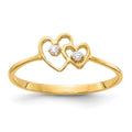 14k Polished AA Diamond Two Hearts Ring