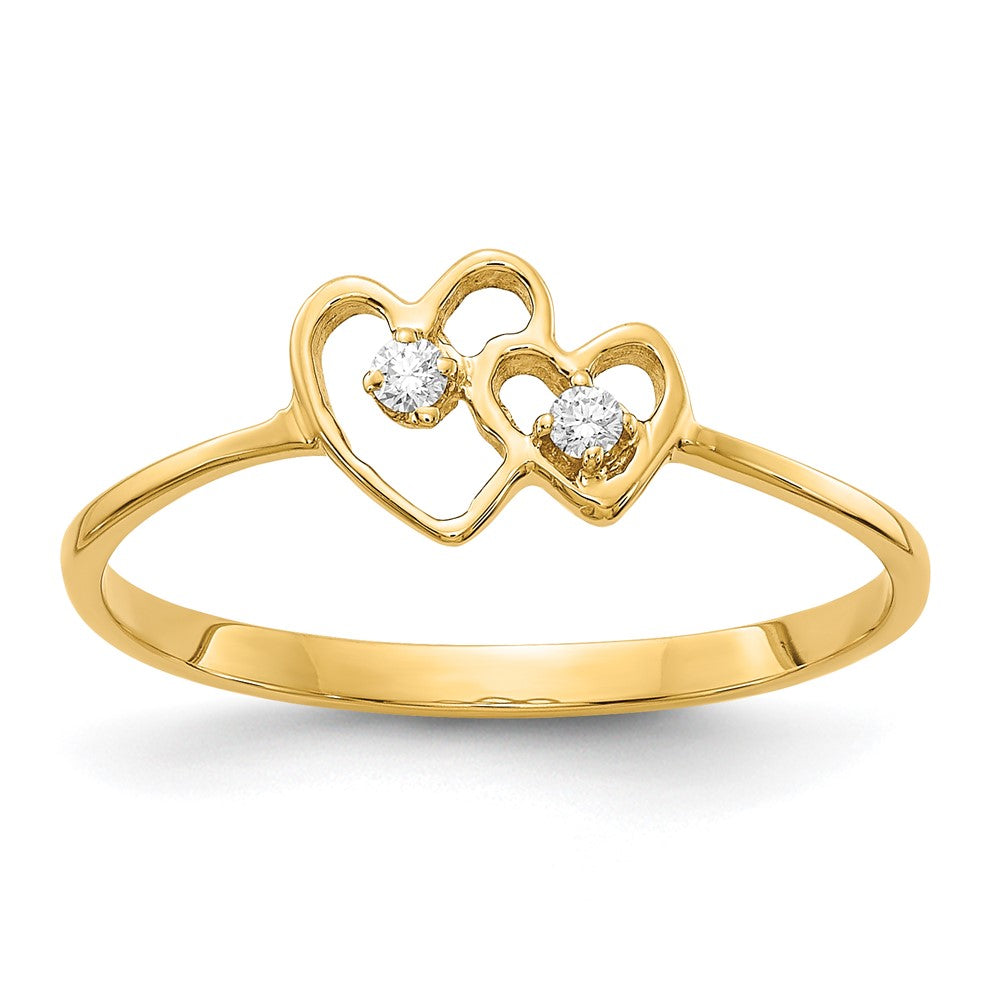 14k Polished VS Diamond Two Hearts Ring