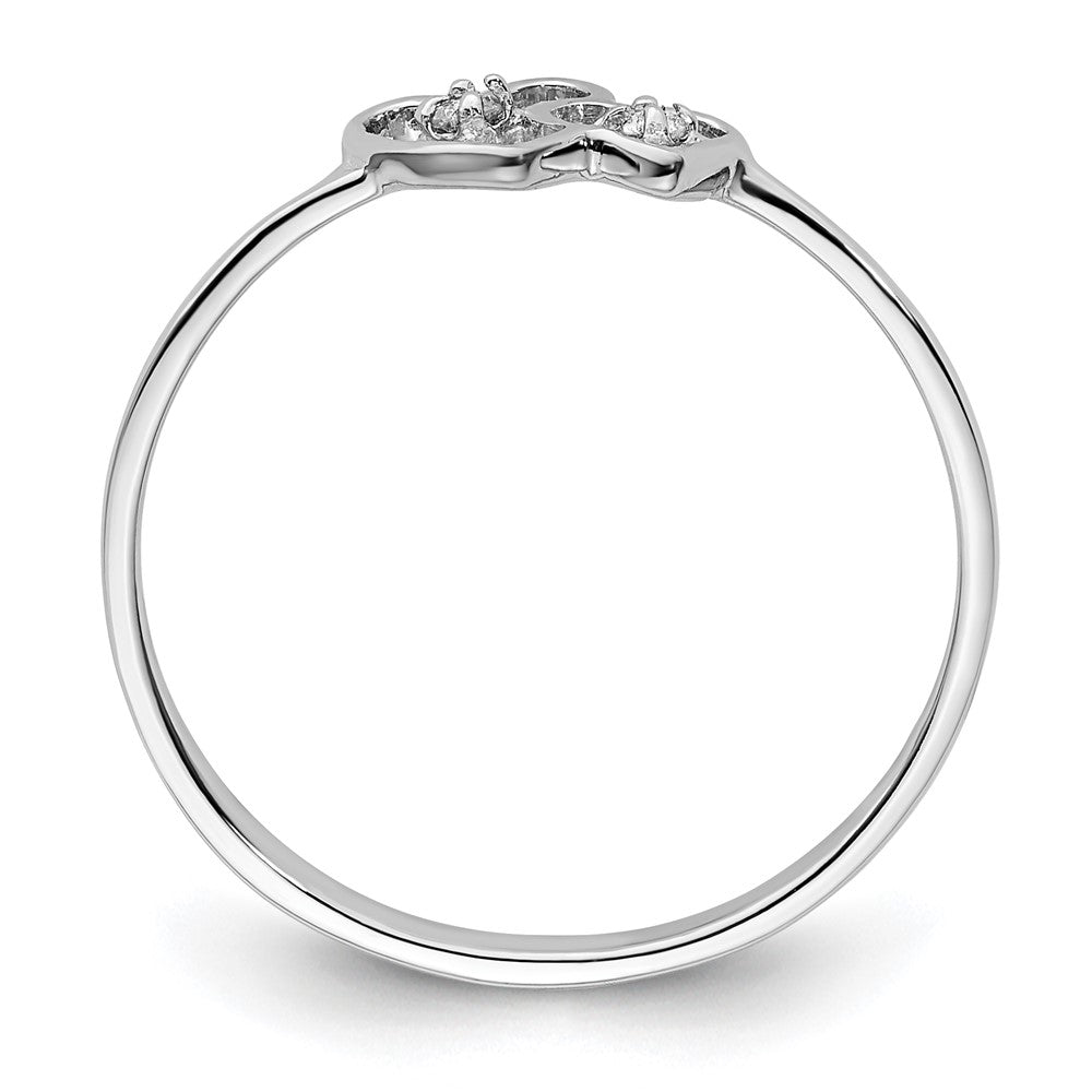 14k White Gold Polished AAA Diamond Two Hearts Ring