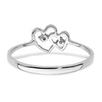14k White Gold Polished AA Diamond Two Hearts Ring