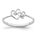 14k White Gold Polished AA Diamond Two Hearts Ring