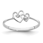 14k White Gold Polished AAA Diamond Two Hearts Ring
