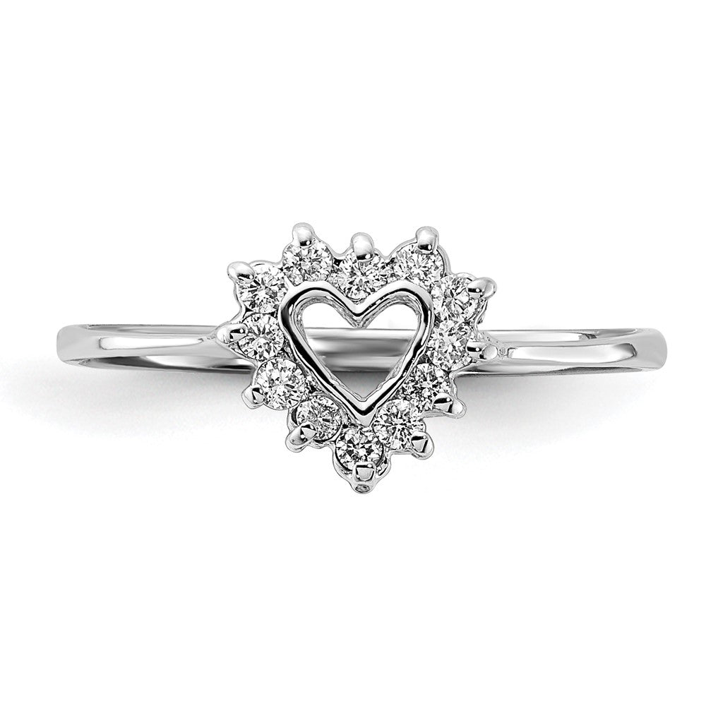 14k White Gold Polished 1/6 carat AA Diamond Heart Ring