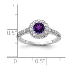 14k White Gold 5mm Round Amethyst and 1/3 carat AA Diamond Halo Ring