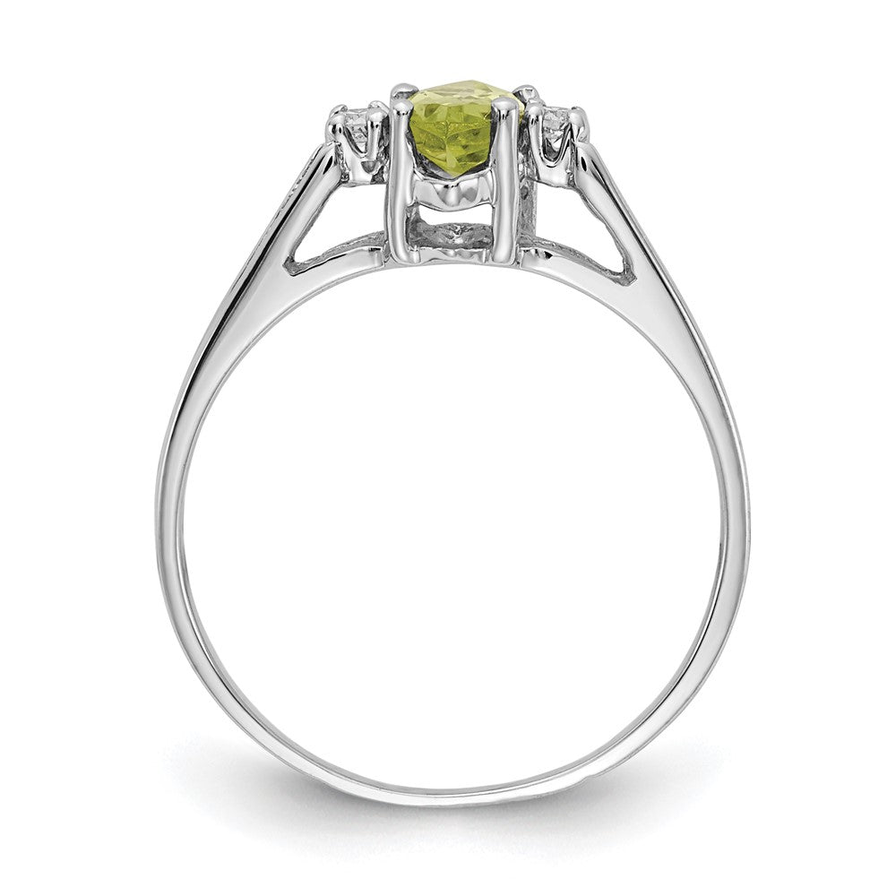 14k White Gold 8x4mm Marquise Peridot and 1/20 carat AAA Diamond Ring