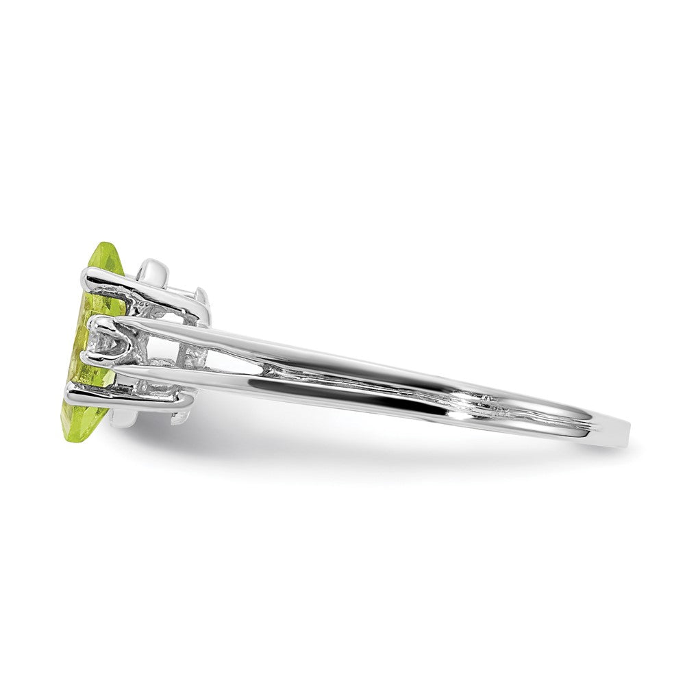 14k White Gold 8x4mm Marquise Peridot and 1/20 carat A Diamond Ring
