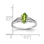 14k White Gold 8x4mm Marquise Peridot and 1/20 carat A Diamond Ring
