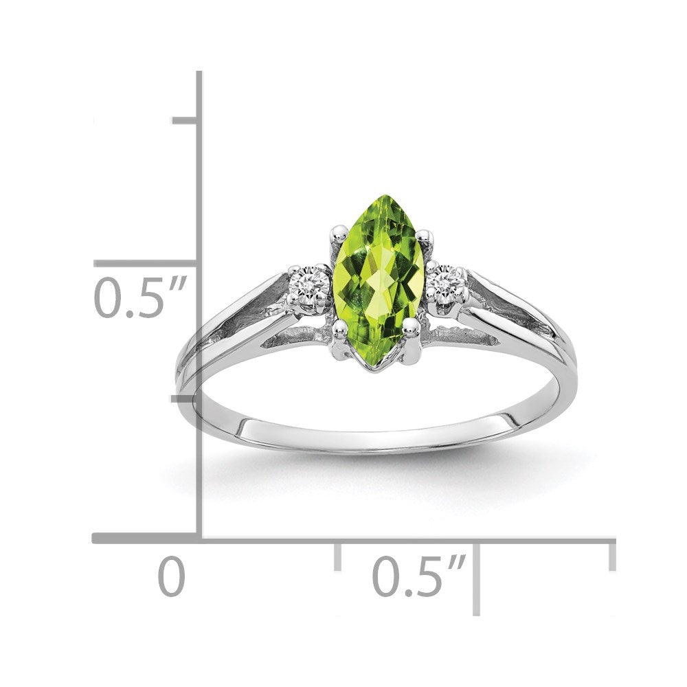 14k White Gold 8x4mm Marquise Peridot and 1/20 carat VS Diamond Ring