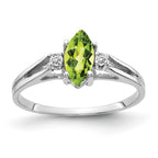 14k White Gold 8x4mm Marquise Peridot and 1/20 carat AA Diamond Ring