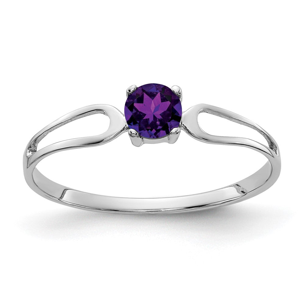 14k White Gold 4mm Round Amethyst Split Shank Ring