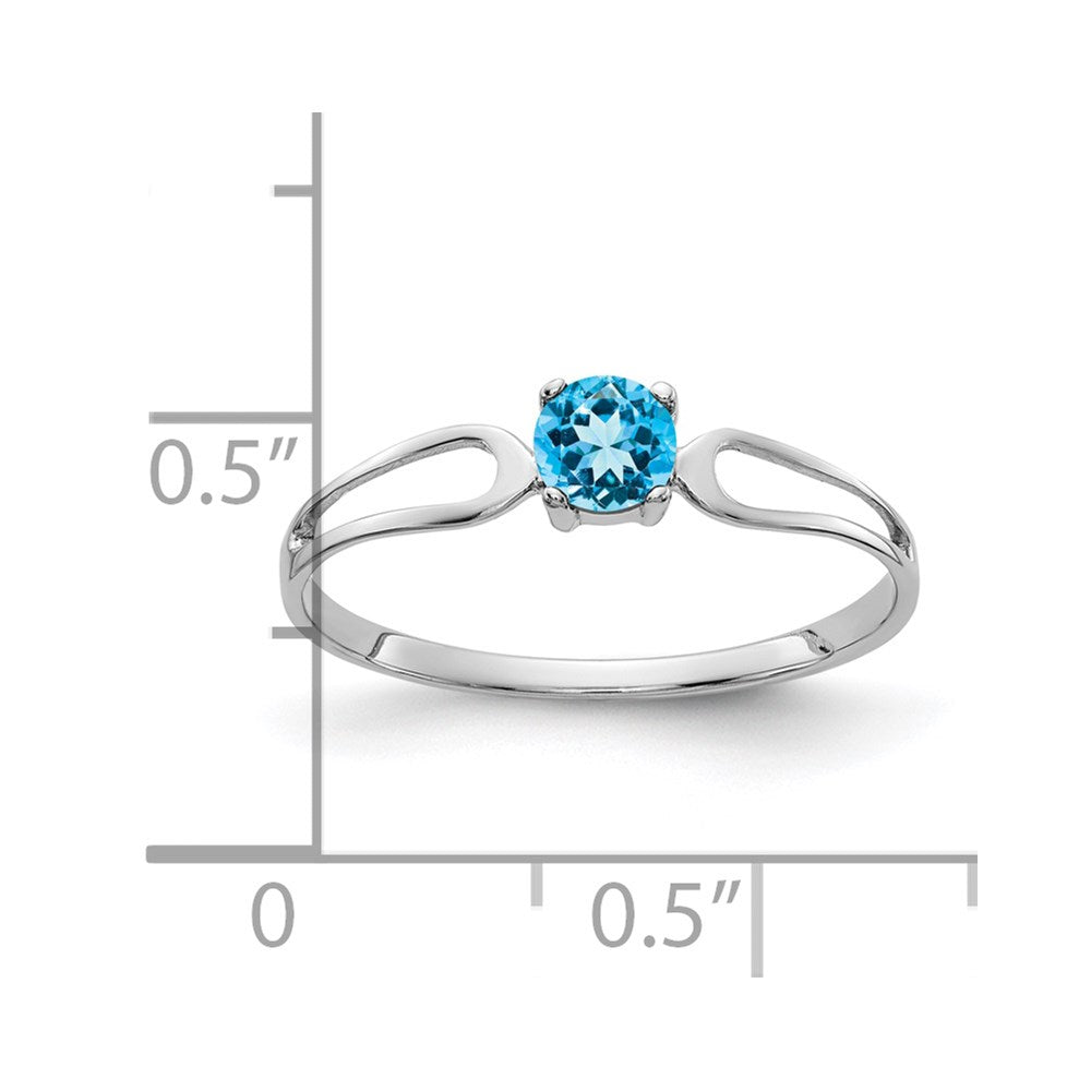 14k White Gold 4mm Round Blue Topaz Split Shank Ring