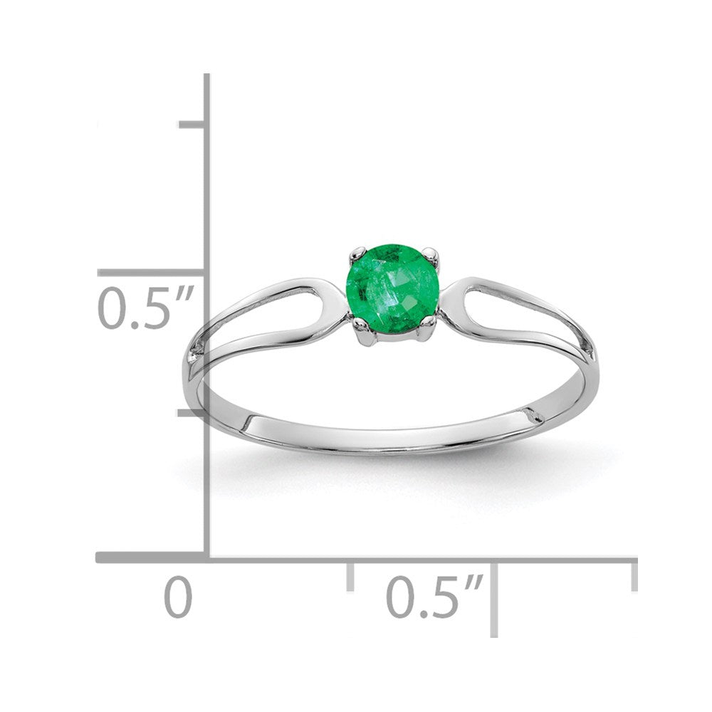 14k White Gold 4mm Round Emerald Split Shank Ring