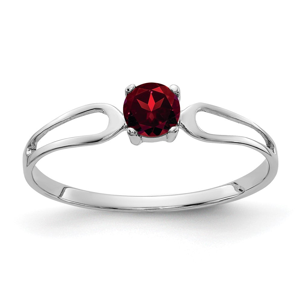 14k White Gold 4mm Round Garnet Split Shank Ring