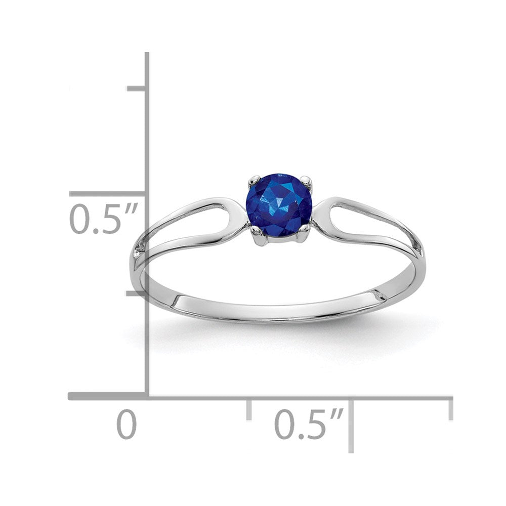 14k White Gold 4mm Round Blue Sapphire Split Shank Ring
