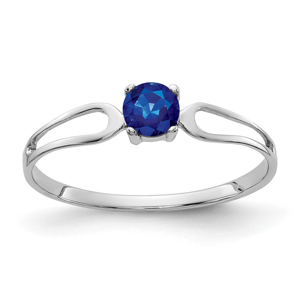 14k White Gold 4mm Round Blue Sapphire Split Shank Ring