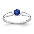 14k White Gold 4mm Round Blue Sapphire Split Shank Ring