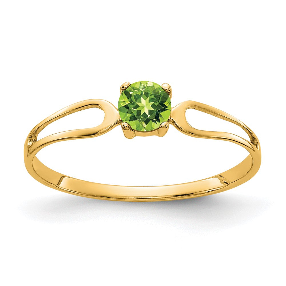 14k 4mm Round Peridot Split Shank Ring