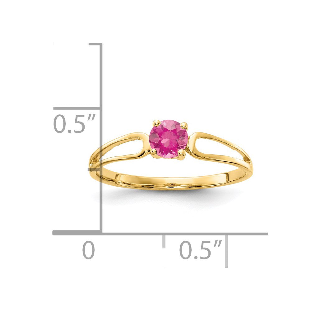 14k 4mm Round Pink Tourmaline Split Shank Ring