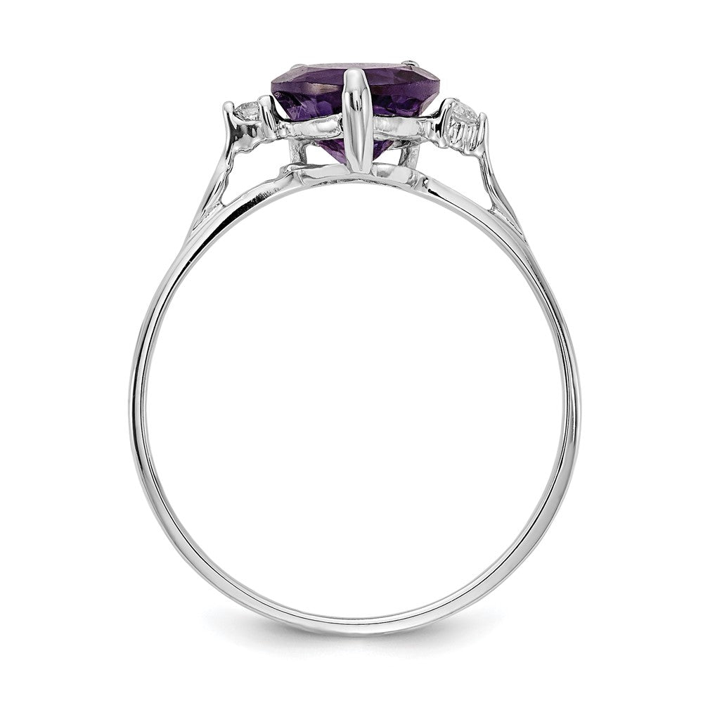14k White Gold 7mm Heart Amethyst and 1/20 carat AA Diamond Ring