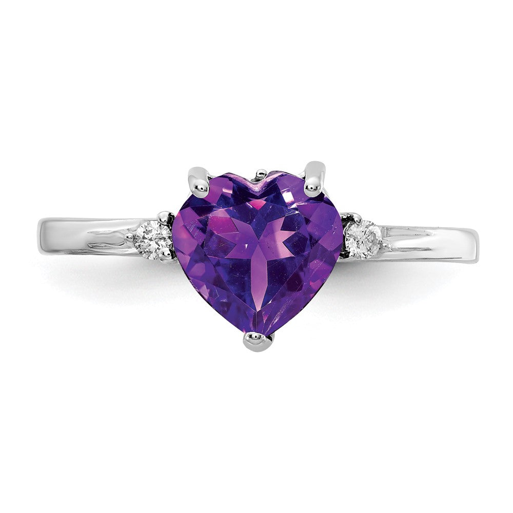 14k White Gold 7mm Heart Amethyst and 1/20 carat A Diamond Ring