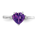 14k White Gold 7mm Heart Amethyst and 1/20 carat A Diamond Ring