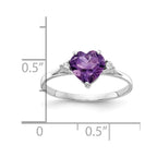14k White Gold 7mm Heart Amethyst and 1/20 carat A Diamond Ring