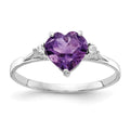 14k White Gold 7mm Heart Amethyst and 1/20 carat AAA Diamond Ring
