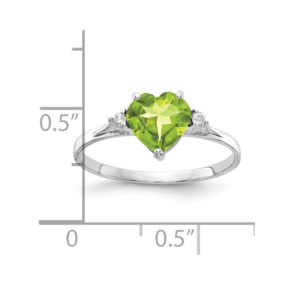 14k White Gold 7mm Heart Peridot and AA Diamond Ring